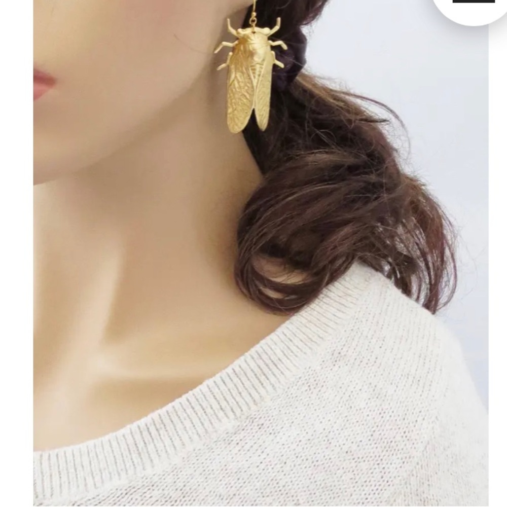 Gold Cicada Earrings and Necklace